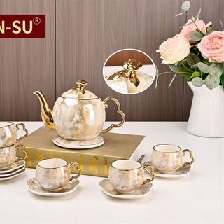 Bộ Ấm Chén Vân Đá Kèm Kê Hoa Hồng J15-6A ( THÙNG 12B )