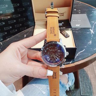 SĂN SALE CUỐI NĂM ĐỒNG HỒ NAM TRUNG CẤP MONBLAN DÂY DA MẶT CHONOGRAP CHẤM ĐEN