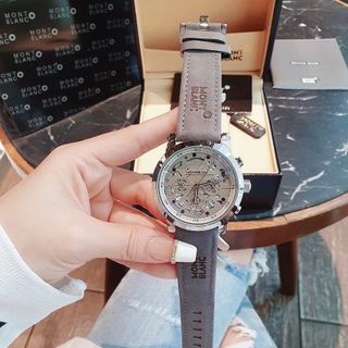 SĂN SALE CUỐI NĂM ĐỒNG HỒ NAM TRUNG CẤP MONBLAN DÂY DA MẶT CHONOGRAP CHẤM ĐEN