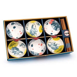 Bát Hoa Lá Xanh Vàng - Bộ 6 Chén 6 Đũa 6WKY *B1* (THUNG 24B)