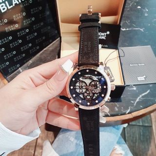 SĂN SALE CUỐI NĂM ĐỒNG HỒ NAM TRUNG CẤP MONBLAN DÂY DA MẶT CHONOGRAP CHẤM TRẮNG