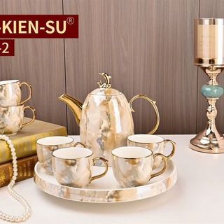 Bộ Ấm Chén Vân Đá Kèm Khay J18D-2 ( THÙNG 12B )