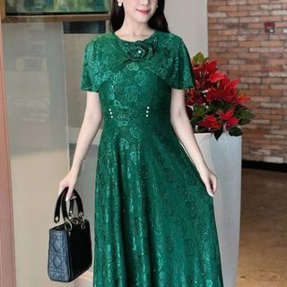 Đầm MAXI trung niên dự tiệc sang trọng vải thun lưới tặng mẹ co giãn tốt bigsize 75kg M705