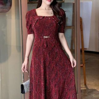 Đầm maxi trung niên dự tiệc - công sở, vải thun nhũ cao cấp đính đá, dáng peplum, tặng mẹ co giãn tốt bigsize M693