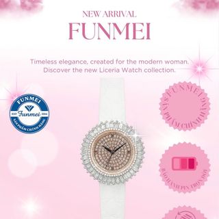 SET VALENTINE ĐỒNG HỒ NỮ CHÍNH HÃNG FUNMEI F2077 MẶT PHA LÊ HỒNG FULLBOX TEM KÈM DÂY CHUYỀN