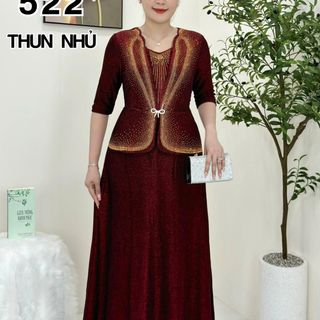Đầm dạ hội trung niên chất thun nhũ có lớp lót, co giãn cực tốt cho mẹ dự tiệc sang trọng bigsize cao cấp M522 Nữ Dress