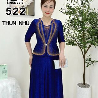 Đầm dạ hội trung niên chất thun nhũ có lớp lót, co giãn cực tốt cho mẹ dự tiệc sang trọng bigsize cao cấp M522 Nữ Dress