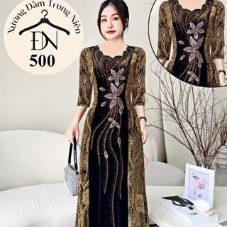 Đầm dạ hội trung niên chất nhũ kim sa co giãn cực tốt cho mẹ dự tiệc sang trọng bigsize DN10 Nữ Women