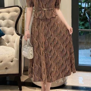 Đầm midi trung niên dự tiệc - công sở, vải thun nhũ cao cấp đính đá, tặng mẹ co giãn tốt bigsize M692