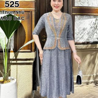 Đầm dạ hội trung niên chất liệu thun nhũ co giãn cực tốt. cho mẹ dự tiệc sang trọng bigsize 75KG M525 Nữ Women