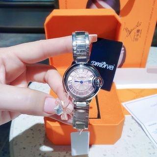 QUÀ VALENTINE ĐỒNG HỒ NỮ CHÍNH HÃNG COMLOVEY THÉP BẠC MẶT HỒNG NIỀNG TRƠN FULLBOX