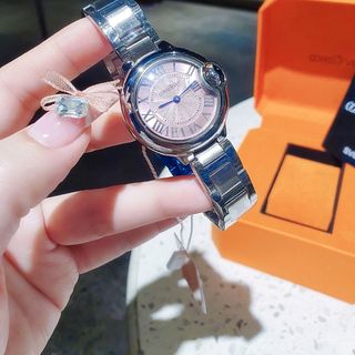 QUÀ VALENTINE ĐỒNG HỒ NỮ CHÍNH HÃNG COMLOVEY THÉP BẠC MẶT HỒNG NIỀNG TRƠN FULLBOX