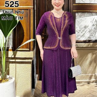 Đầm dạ hội trung niên chất liệu thun nhũ co giãn cực tốt. cho mẹ dự tiệc sang trọng bigsize 75KG M525 Nữ Women