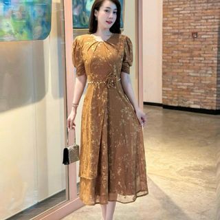 Đầm Midi trung niên dự tiệc sang trọng vải thun lưới tặng mẹ co giãn tốt bigsize 75kg M716