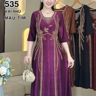 Đầm MAXI trung niên dự tiệc sang trọng vải nhũ ánh kim cao cấp tặng mẹ co giãn tốt bigsize 75kg M535 Women Dress