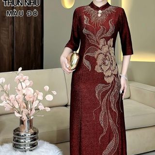 Đầm cách tân trung niên dự tiệc sang trọng vải thun nhũ cao cấp tặng mẹ co giãn tốt bigsize 75kg M558