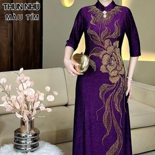 Đầm cách tân trung niên dự tiệc sang trọng vải thun nhũ cao cấp tặng mẹ co giãn tốt bigsize 75kg M558