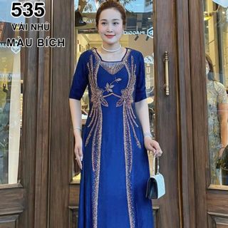 Đầm MAXI trung niên dự tiệc sang trọng vải nhũ ánh kim cao cấp tặng mẹ co giãn tốt bigsize 75kg M535 Women Dress