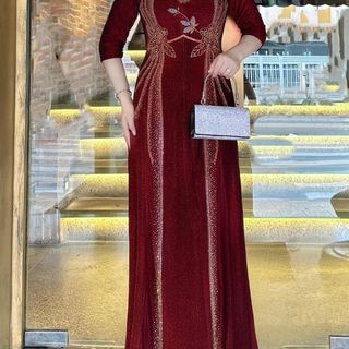 Đầm MAXI trung niên dự tiệc sang trọng vải nhũ ánh kim cao cấp tặng mẹ co giãn tốt bigsize 75kg M536