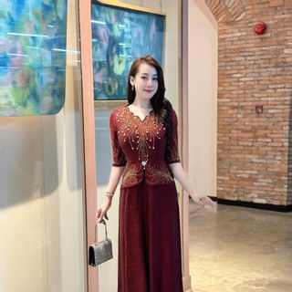 Đầm dạ hội trung niên chất thun nhũ có lớp lót, co giãn cực tốt cho mẹ dự tiệc sang trọng bigsize cao cấp M715 Nữ Dress