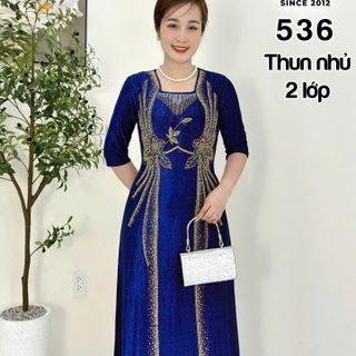 Đầm MAXI trung niên dự tiệc sang trọng vải nhũ ánh kim cao cấp tặng mẹ co giãn tốt bigsize 75kg M536