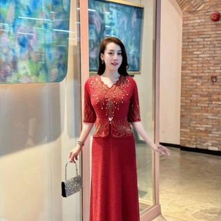 Đầm dạ hội trung niên chất thun nhũ có lớp lót, co giãn cực tốt cho mẹ dự tiệc sang trọng bigsize cao cấp M715 Nữ Dress