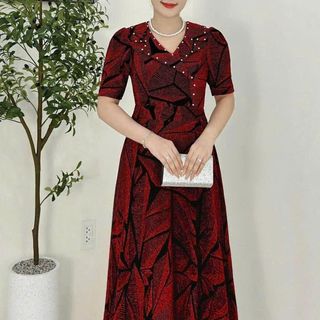 Đầm maxi dự tiệc sang trọng vải kim tuyến nhũ kim sa đính đá tặng mẹ co giãn tốt bigsize 75kg M809