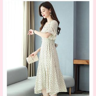 Đầm voan lụa trung niên dự tiệc sang trọng, thiết kế dáng xoè che khuyết điểm đẹp HN10 Nữ Kem