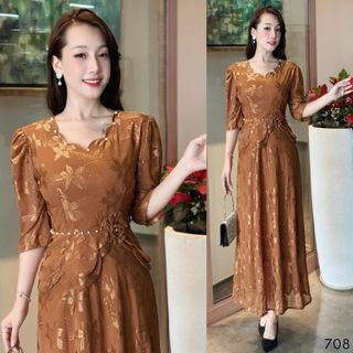 Đầm MAXI trung niên dự tiệc sang trọng vải thun lưới tặng mẹ co giãn tốt bigsize 75kg M708