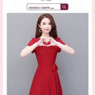 Đầm trung niên cho mẹ bigsize cao cấp dự tiệc sang trọng thiết kế dáng xoè đẹp HN13 ĐỎ Nữ Dress
