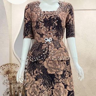 Đầm dạ hội trung niên dự tiệc sang trọng vải kim tuyến nhũ kim sa tặng mẹ co giãn bigsize 80kg DN07 Nữ Dress