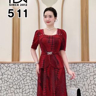 Đầm dạ hội trung niên dự tiệc sang trọng vải kim tuyến nhũ kim sa tặng mẹ co giãn bigsize 75kg DN22 Nữ Dress