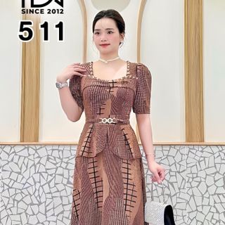 Đầm dạ hội trung niên dự tiệc sang trọng vải kim tuyến nhũ kim sa tặng mẹ co giãn bigsize 75kg DN22 Nữ Dress