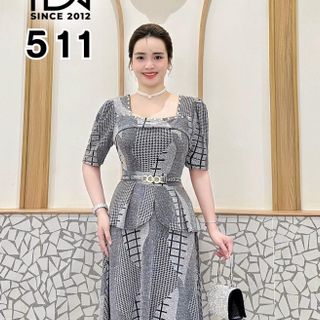 Đầm dạ hội trung niên dự tiệc sang trọng vải kim tuyến nhũ kim sa tặng mẹ co giãn bigsize 75kg DN22 Nữ Dress