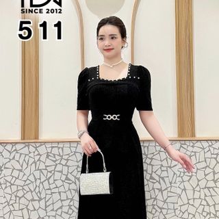 Đầm dạ hội trung niên dự tiệc sang trọng vải kim tuyến nhũ kim sa tặng mẹ co giãn bigsize 75kg DN22 Nữ Dress