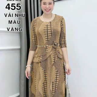 Đầm dạ hội trung niên dự tiệc sang trọng vải kim tuyến nhũ kim sa tặng mẹ co giãn bigsize 755kg DN21 Nữ Dress