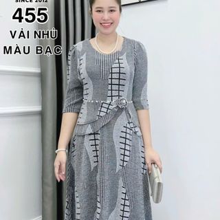 Đầm dạ hội trung niên dự tiệc sang trọng vải kim tuyến nhũ kim sa tặng mẹ co giãn bigsize 755kg DN21 Nữ Dress