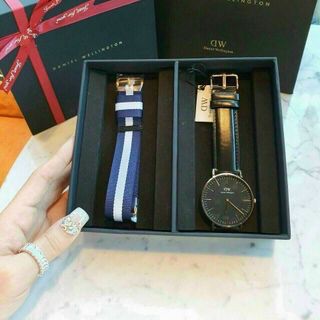 SET VALENTINE DANIEL CAO CẤP DA LƯỚI PETITE VÀ DÂY NATO FULLBOX HỘP NƠ ĐỎ