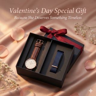 SET VALENTINE DANIEL CAO CẤP DA LƯỚI PETITE VÀ DÂY NATO FULLBOX HỘP NƠ ĐỎ