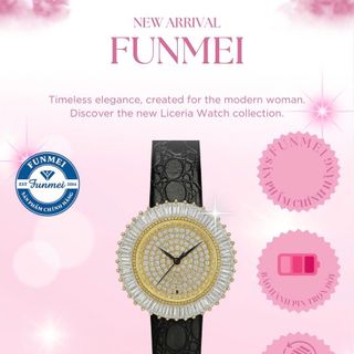 SET VALENTINE ĐỒNG HỒ NỮ CHÍNH HÃNG FUNMEI F2077 MẶT PHA LÊ VÀNG FULLBOX TEM KÈM DÂY CHUYỀN