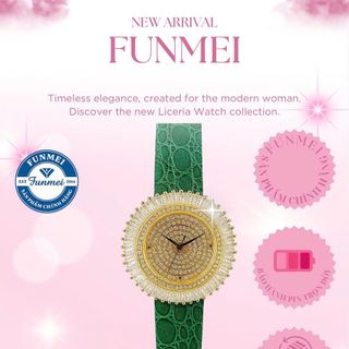 SET VALENTINE ĐỒNG HỒ NỮ CHÍNH HÃNG FUNMEI F2077 MẶT PHA LÊ VÀNG FULLBOX TEM KÈM DÂY CHUYỀN