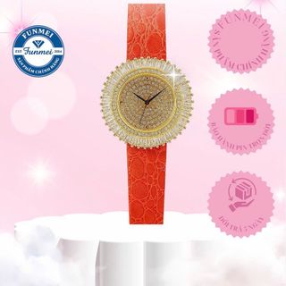 SET VALENTINE ĐỒNG HỒ NỮ CHÍNH HÃNG FUNMEI F2077 MẶT PHA LÊ VÀNG FULLBOX TEM KÈM DÂY CHUYỀN