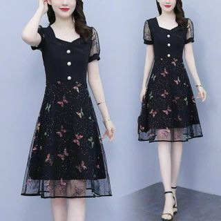 Đầm trung niên cho mẹ bigsize cao cấp dự tiệc sang trọng thiết kế dáng xoè đẹp HN14 Nữ