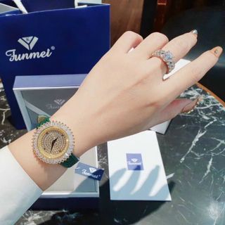 SET VALENTINE ĐỒNG HỒ NỮ CHÍNH HÃNG FUNMEI F2077 MẶT PHA LÊ VÀNG FULLBOX TEM KÈM DÂY CHUYỀN