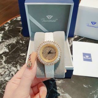 SET VALENTINE ĐỒNG HỒ NỮ CHÍNH HÃNG FUNMEI F2077 MẶT PHA LÊ VÀNG FULLBOX TEM KÈM DÂY CHUYỀN