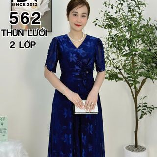 Đầm MAXI trung niên dự tiệc sang trọng vải thun lưới tặng mẹ co giãn tốt bigsize 75kg M562