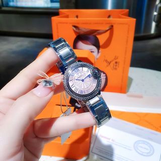 QUÀ VALENTINE ĐỒNG HỒ NỮ CHÍNH HÃNG COMLOVEY  THÉP BẠC MẶT HỒNG VIỀN HỘT FULLBOX