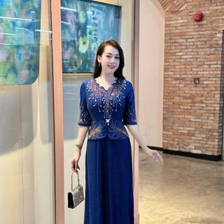 Đầm dạ hội trung niên chất liệu thun nhũ co giãn cực tốt. cho mẹ dự tiệc sang trọng bigsize M543