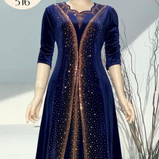 Đầm dạ hội trung niên nhung 2 lớp, đính đá cao cấp, co giãn cực tốt cho mẹ dự tiệc sang trọng bigsize M516 Dress Nữ Women