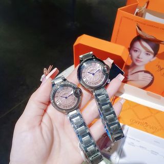 QUÀ VALENTINE ĐỒNG HỒ NỮ CHÍNH HÃNG COMLOVEY  THÉP BẠC MẶT HỒNG VIỀN HỘT FULLBOX